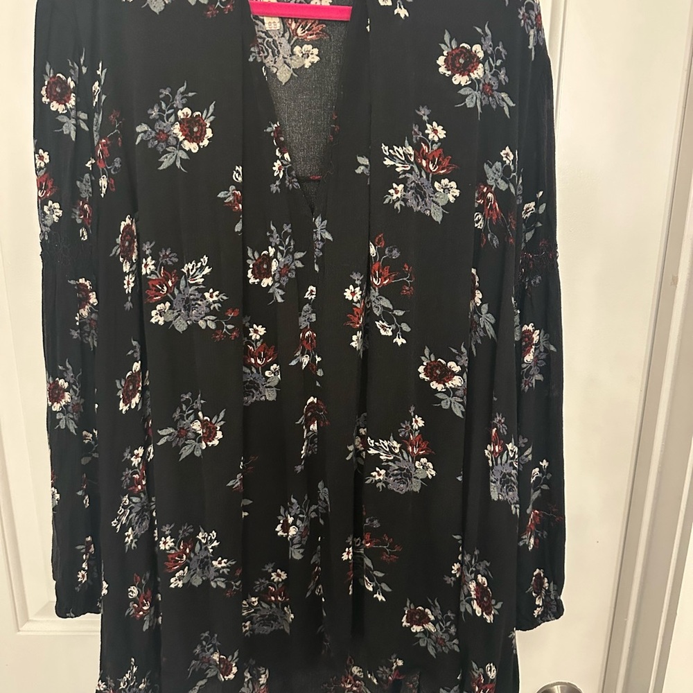 Free People Black Floral Long Sleeve Dress